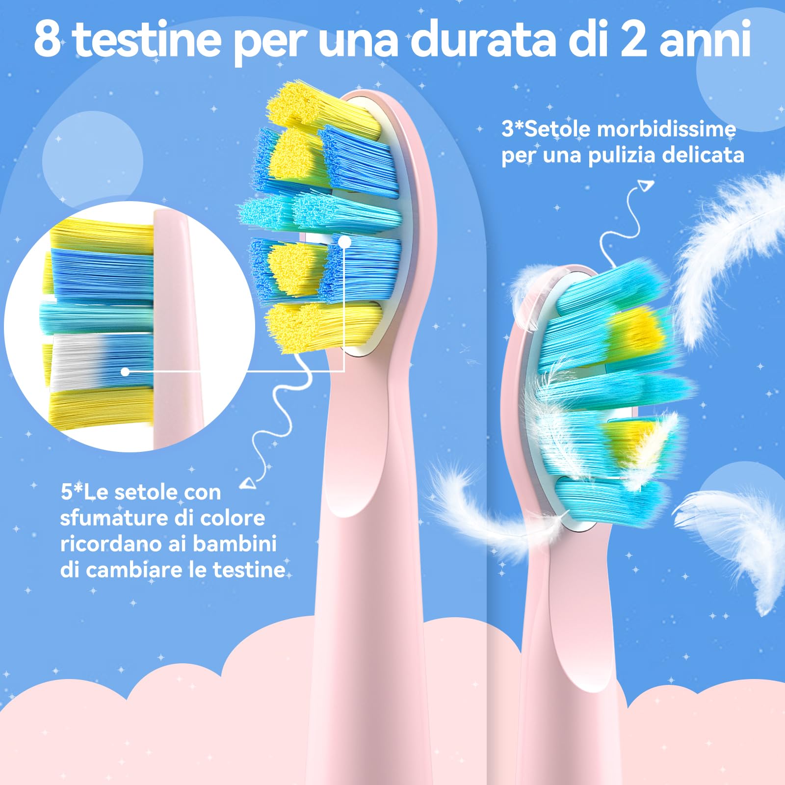 Seago Spazzolino Elettrico Bambini 6-12 Anni, Spazzolini Elettrici per Con Adesivi Fai Da Te Divertenti, Timer Da 2 Minuti, 8 Testine Spazzolino Bambini,Impermeabile IPX7 SG-2303 (Rosa)