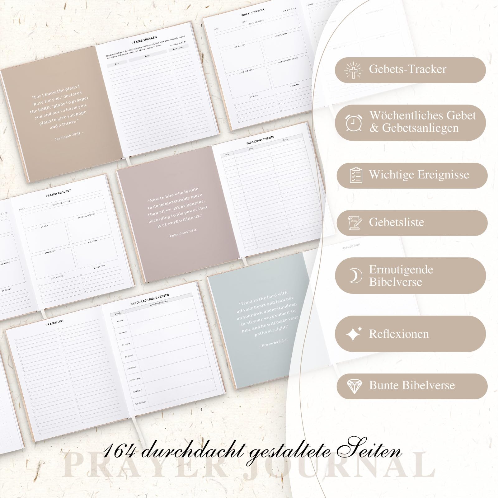 Lanpn Gebetstagebuch zum Reinschreiben, Bible Gebets Study Journal, Gratitude Prayer Journal Book, Christliches Tagebuch Notizbuch zum Bibelverse, Religiöse Geschenk für Frauen und Männer, Beige