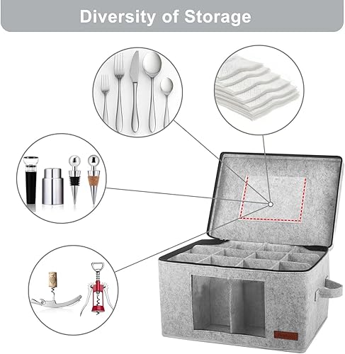 Miniatura 4 de Paquete de 2 cajas de almacenamiento para copas de vino con divisores, contenedores de almacenamiento de cristalería para embalaje y mudanza, cajas