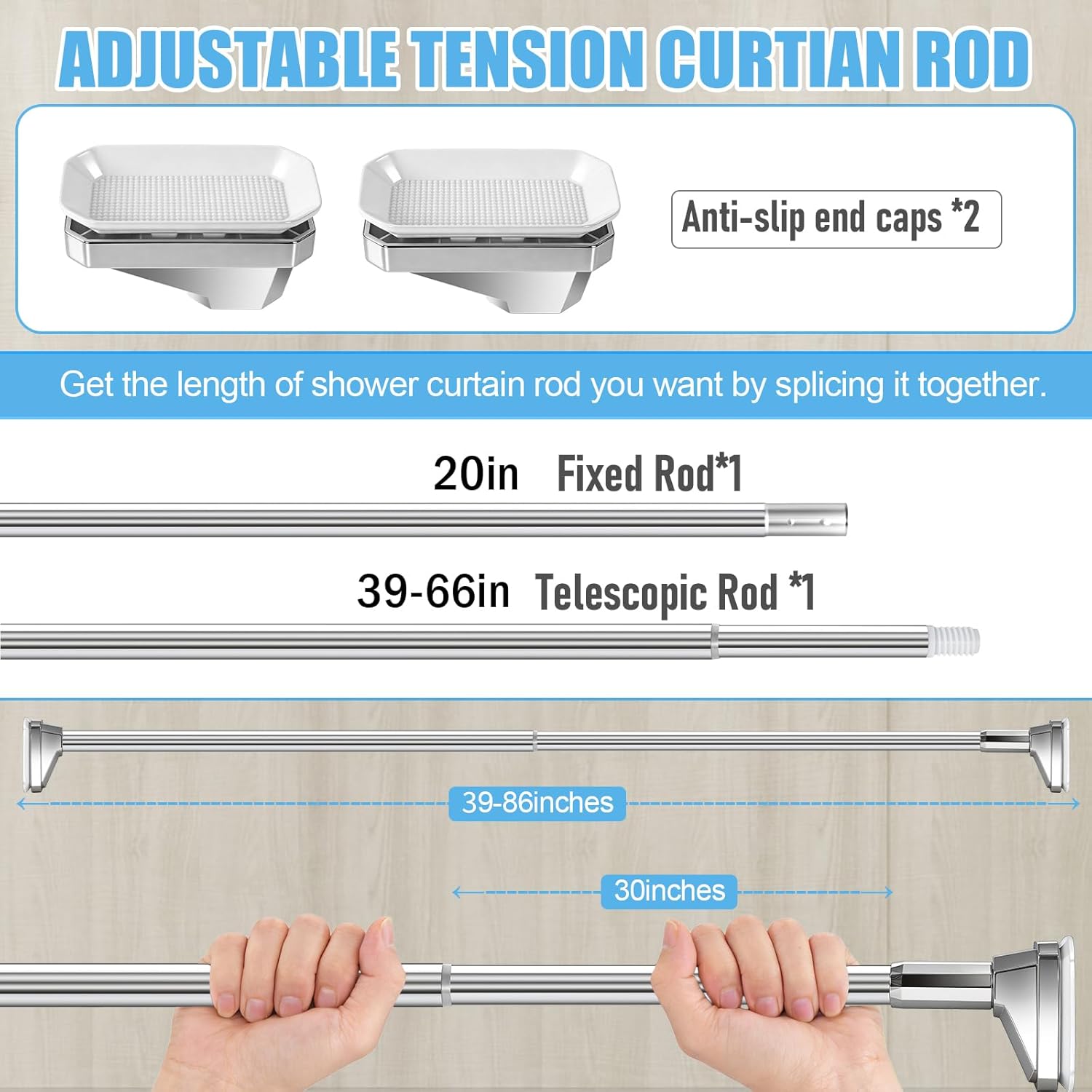 Silver Shower Curtain Rod 39 to 86 Inch,Heavy-Duty inner Lock Stainless Steel Telescopic Rod,1.2-Inch Diameter Bathroom Anti-Rust And anti-Slip Tension Rod Without Drilling,Convenient to Use