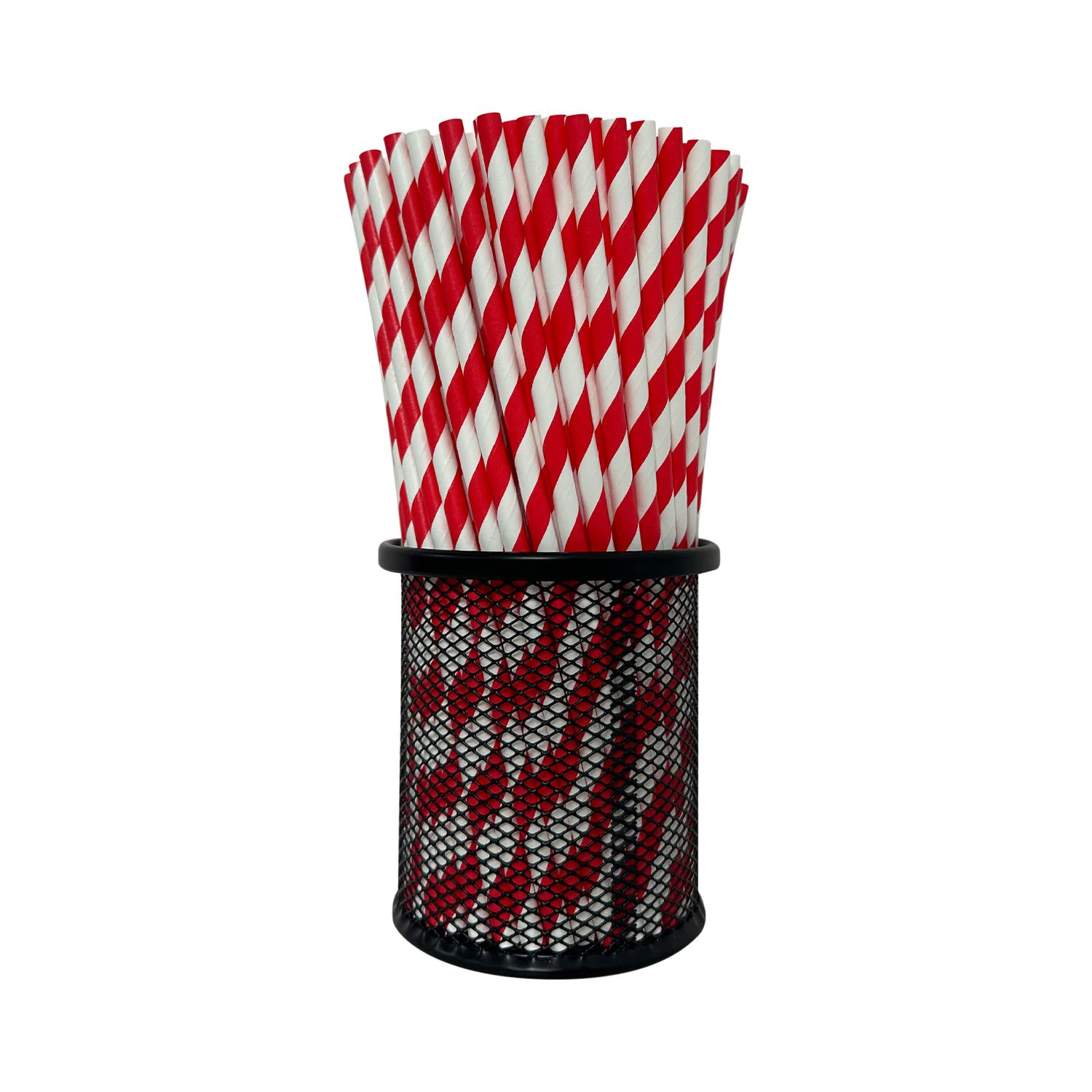 Red Stripes Paper Straws 100 Pack, Black And White Striped Paper Drinking Straws Biodegradable Disposable Paper Straw for Restaurants, Juices, Smoothies