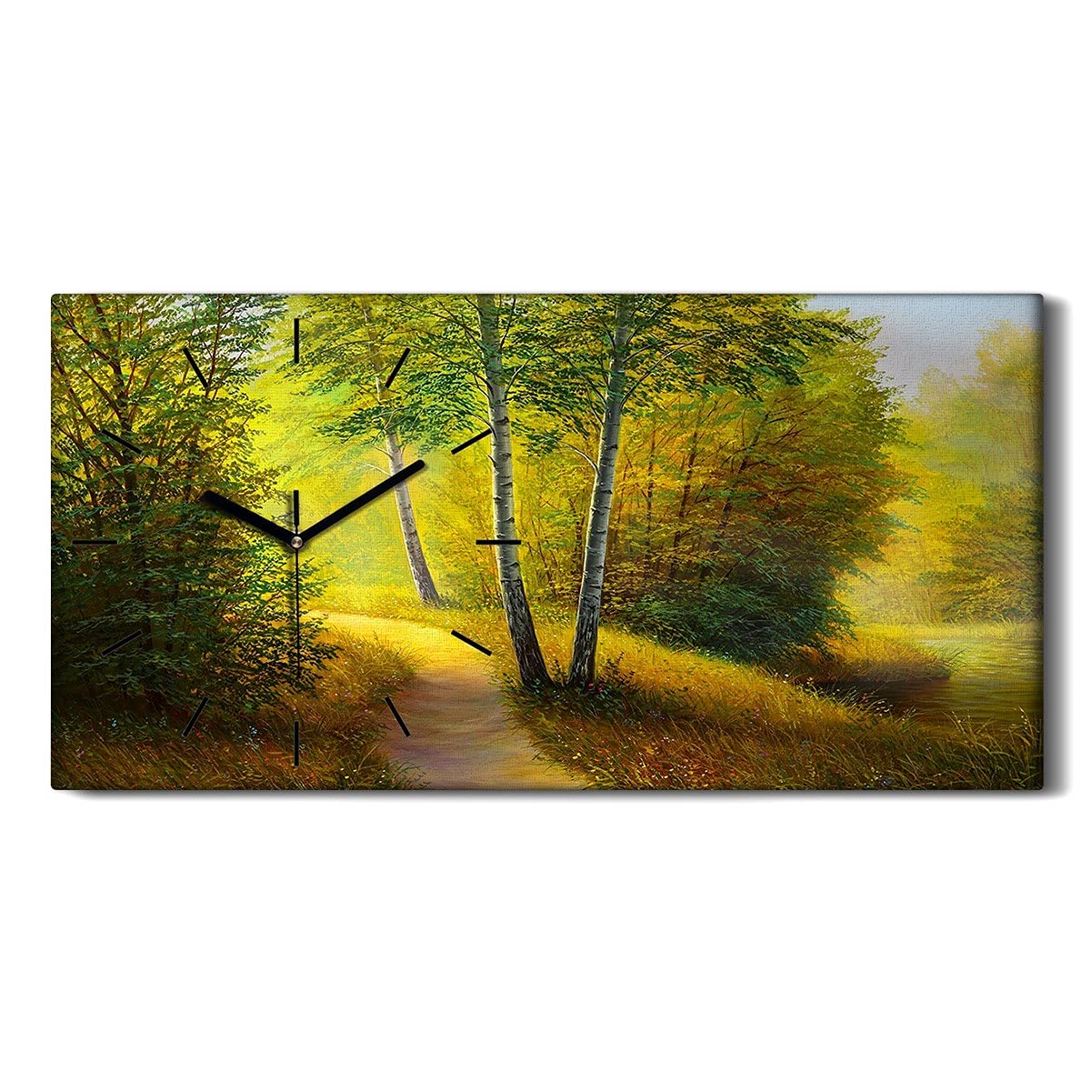 Horloge sur toile 60x30cm forêt silencieuse avec aiguilles noires Coloray