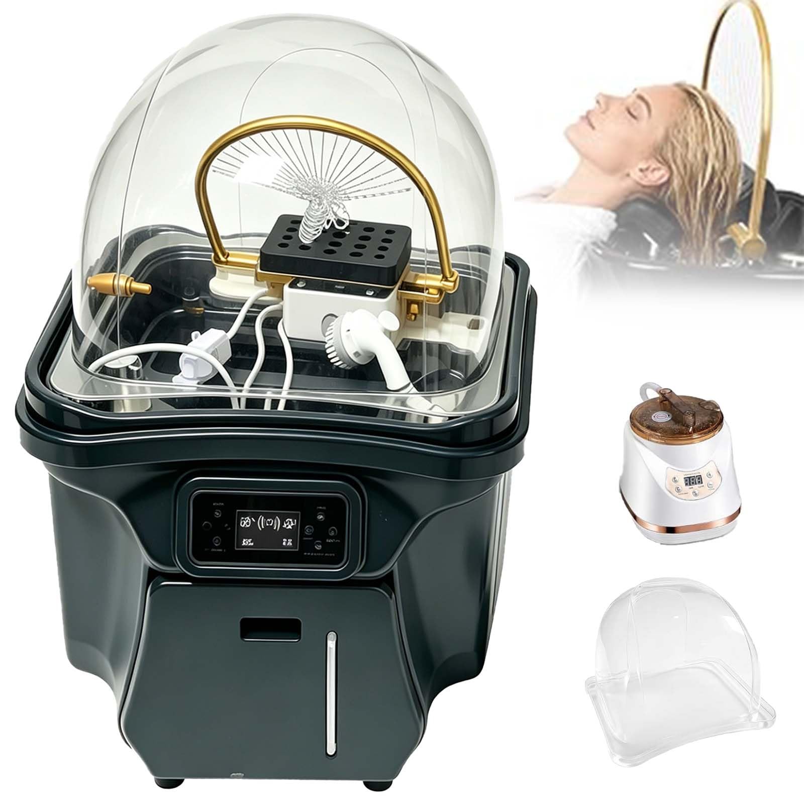 3000-W-Haarwaschbecken Mit Tragbarer Kopfmassage, 60l-Frischwassertank Und 30l-Abwassertank, Wasserzirkulation, Heizung, Begasung Und Phototherapie Für Kosmetikstudios Und Friseursalons(Black)