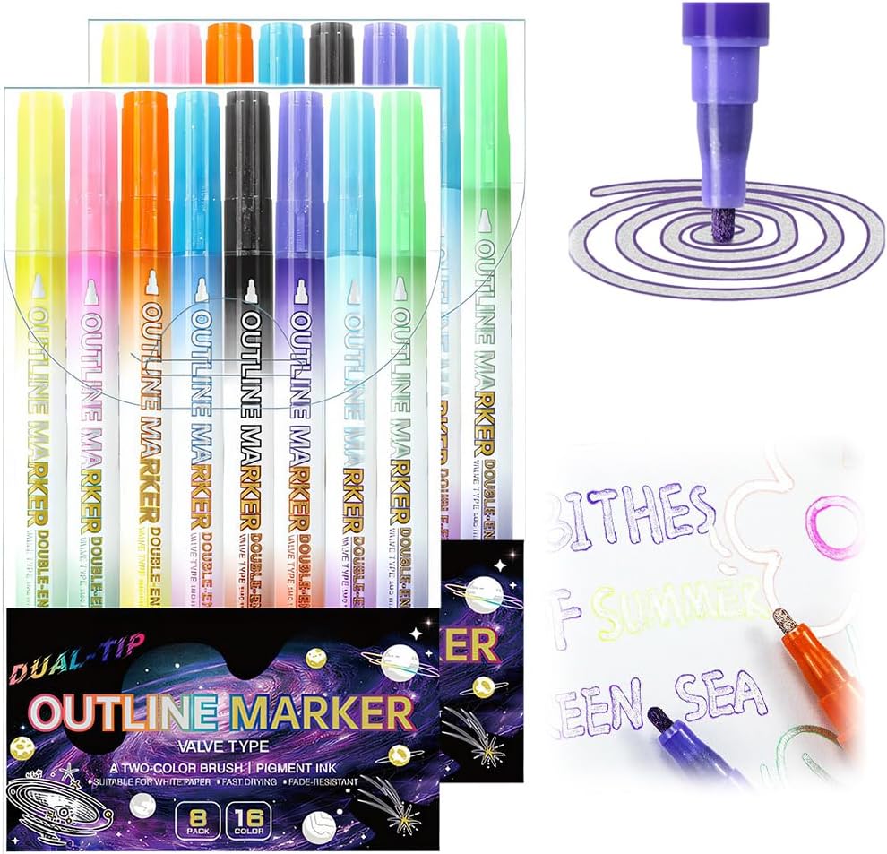 YAUNJI Coloring Lightstick Graffiti Pen, 2025 New Glitter Paint Pens Art Supplies, 8 Colors Dual Tone Iridescent Glitter Gel Ink Pens Metallic Vibrant Sparkle Gel Pens for Coloring (16)