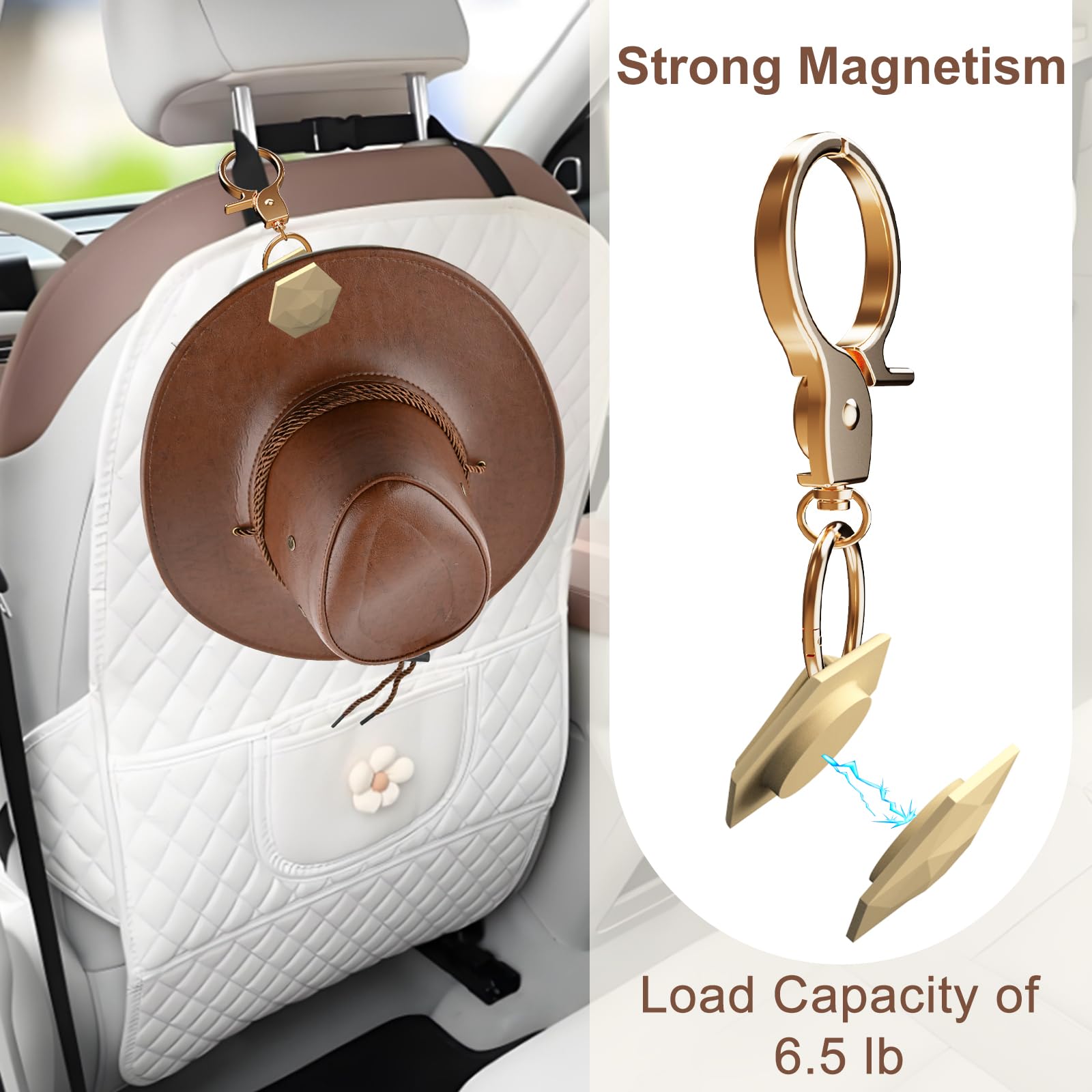 MAGTOBO Magnetic Cowboy Hat Holder for Truck, Car, Golf Cart, High Strength Magnetic Hat Clip with Hooks, Keep Hat Shape - Car Accessories (Tan)