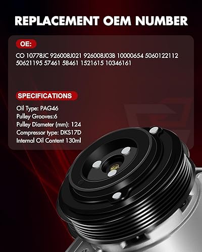 Miniatura 5 de Compresor del AC apto para 2002-2006 para Nissan Altima 2.5L, compresor de aire acondicionado de CA con embrague CO 10778JC 926008J021