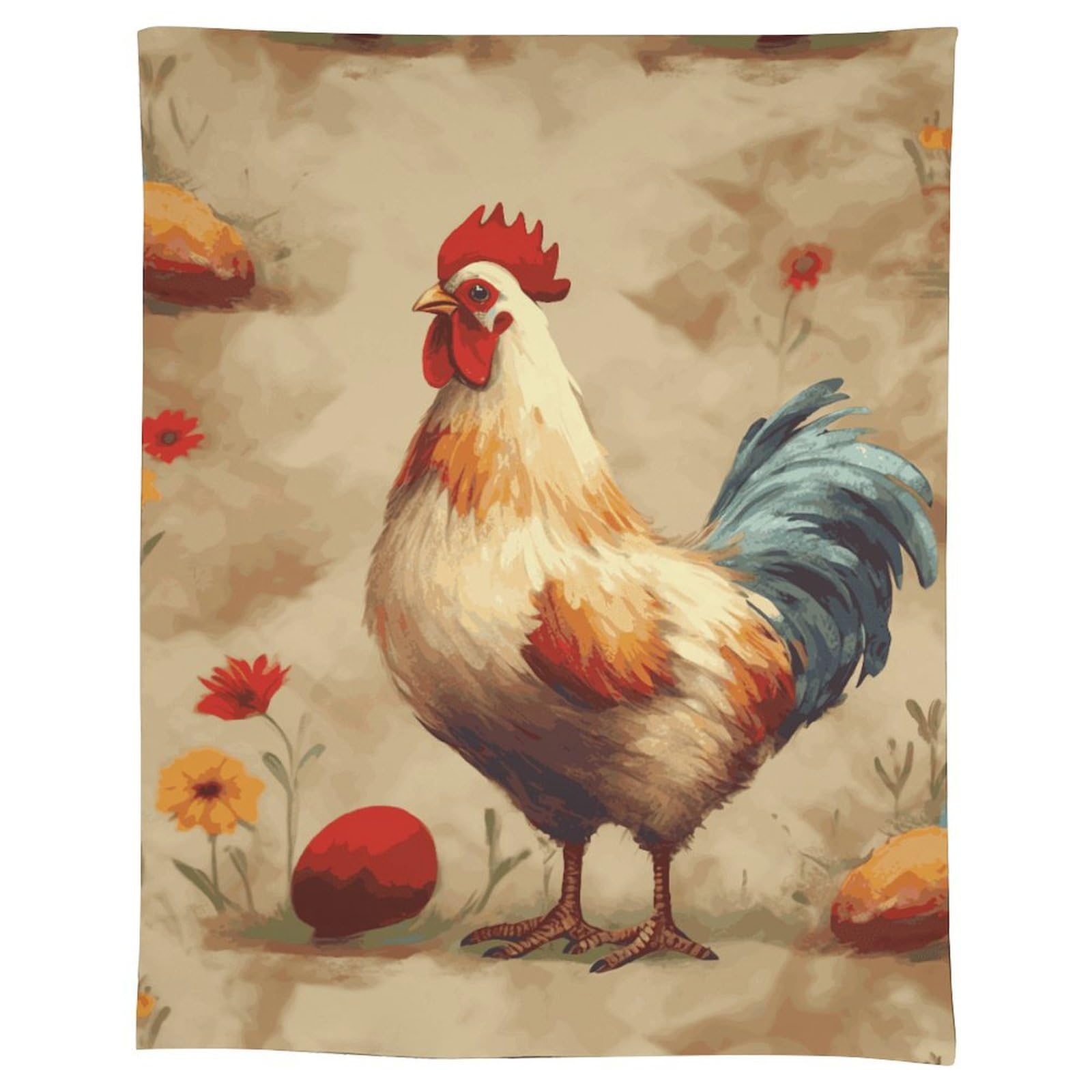 Nappe artistique poule 140x190cm rectangulaire pour décoration de table