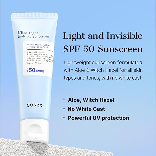COSRX Ultra-Light Invisible Sunscreen SPF 50 Face Moisturiser, PA++++ Korean Sunscreen, Non Oily Sun Cream, UVA/UVB Protection, Daily Hydrating Sun Lotion, No White Cast 50ml - 3