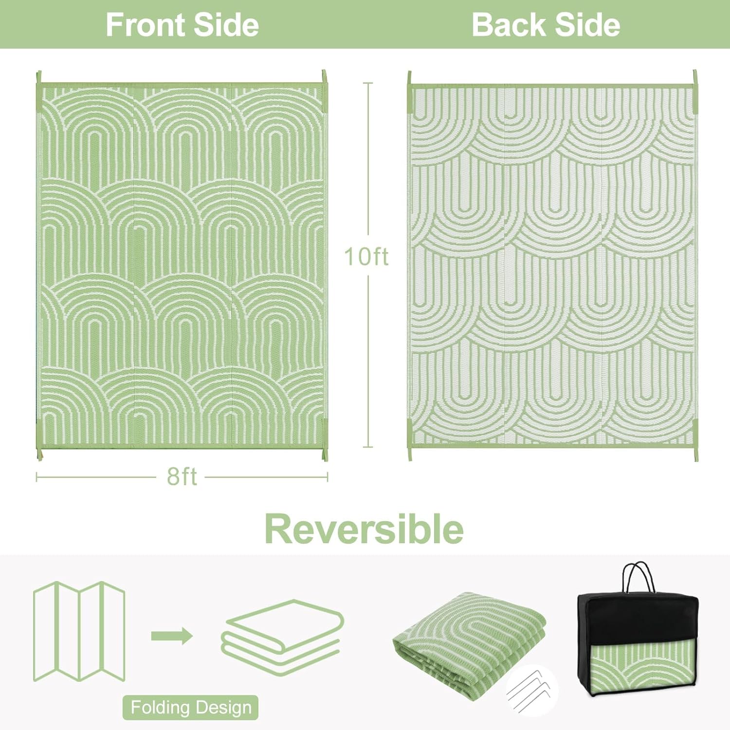 Lahome Large Outdoor Rugs for Patio 9x12,Rv Rugs for Outsides Camper Waterproof, Portable Plastic Straw Proch Carpet for Backyard Under Awning(Green,9'x12')