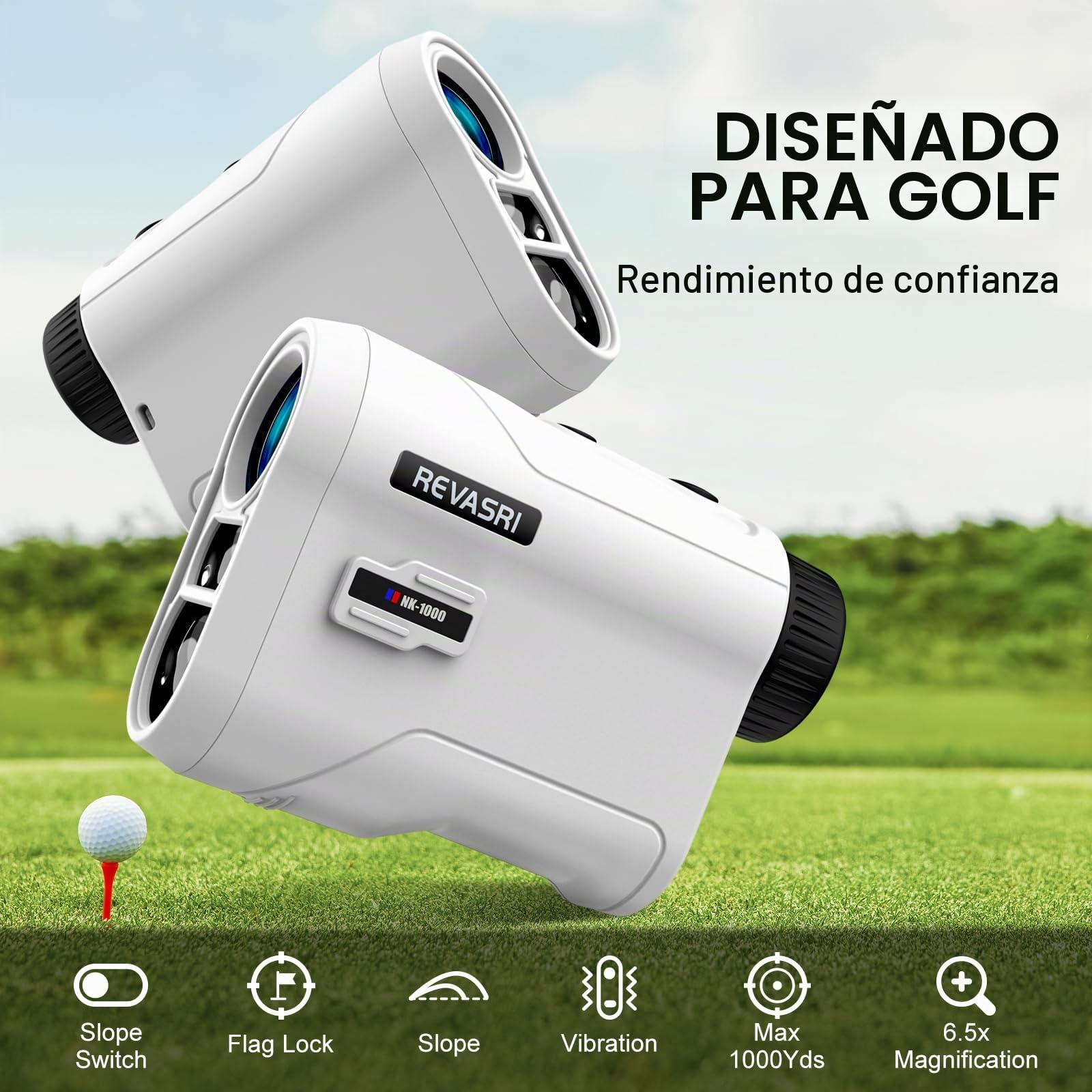REVASRI Telémetro de golf con vibración de pendiente y bloqueo de pin, interruptor de pendiente externo para torneos de golf legal, telémetros con batería recargable de 600/1000 yardas