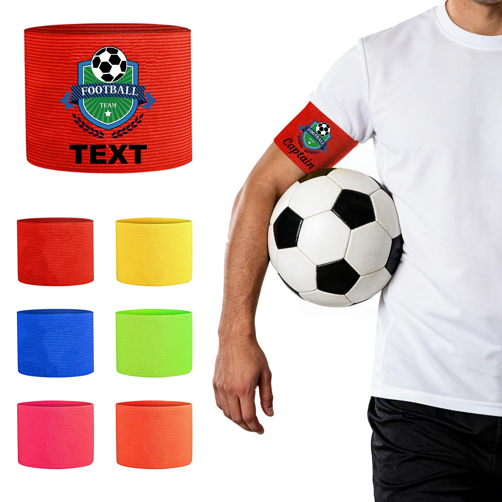 Personalised Captains Armband for Adult & Youth, Custom Arm Bands with Your Logo and Text, Personalised Captain Armband for Football, Hockey, Rugby & Netball (Red, Classic)