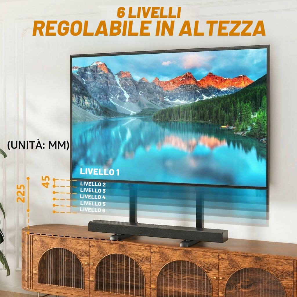 TVON Supporto TV da Tavolo con Piedini TV Regolabili in Altezza, Base Supporto TV con Gestione dei Cavi per TV da 37 a 86 Pollici, Piedini in Acciaio Regge fino a 68 KG, VESA Max 800x600mm
