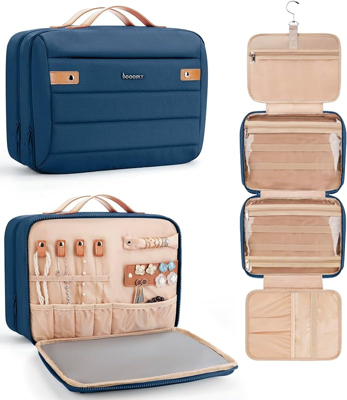 Necessaire de viagem COOSKY com gancho, compartimentos e estojo removível, azul-marinho