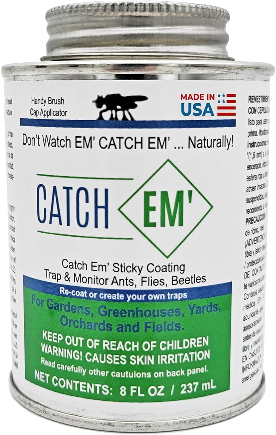Bug Ball Catch EM' Sticky Coating 8oz Brush on Insect Trap Coating (Brush Cap) - White