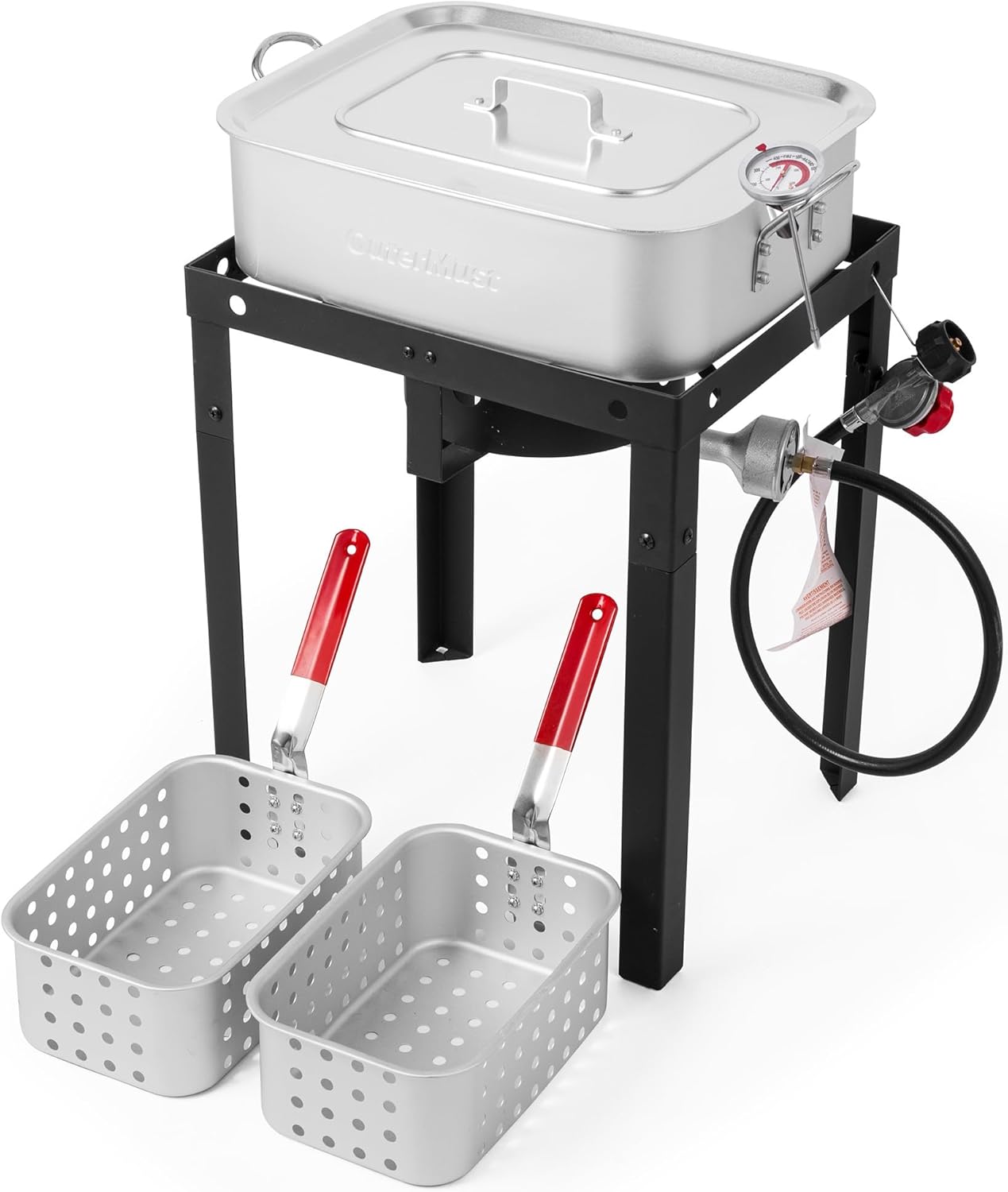 58,000 BTU Outdoor Fish Fryer with Baskets and Lid, 18 Qt. Propane Deep Fryer and 2 Inner Baskets, Ideal for Frying Fish, Chicken Wings, French Fries