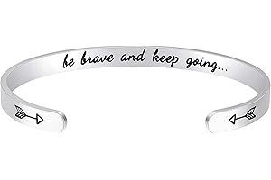 Stainless Steel Inspirational Bangle Bracelet for Women: 'Keep Going' Mantra, Engraved Positive...