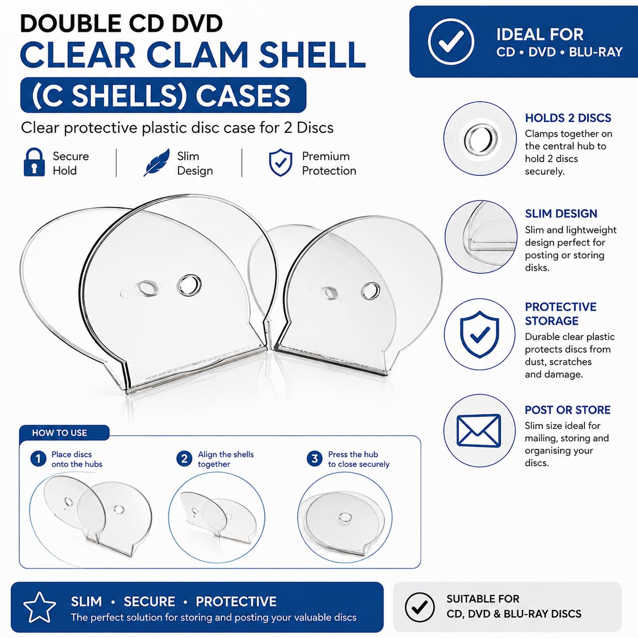 100 x Doble CD DVD Clara Concha (C Conchas) Casos por Dragon Trading®