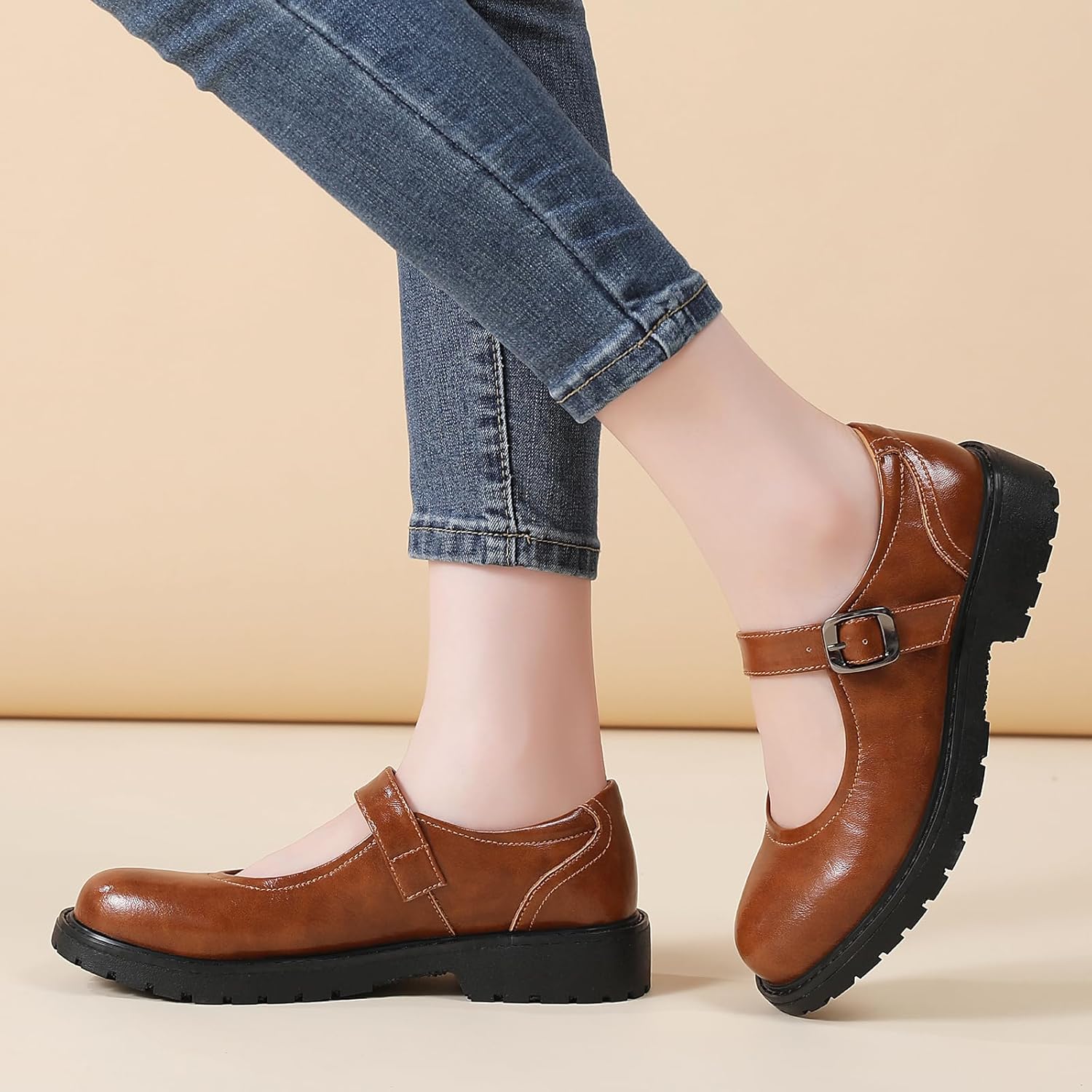 Mary Jane Shoes Women Mary Janes for Women's Flats Non Slip Maryjane Oxford Cute School Ladies Dress Casual Comfortable Work Shoes - Image 8