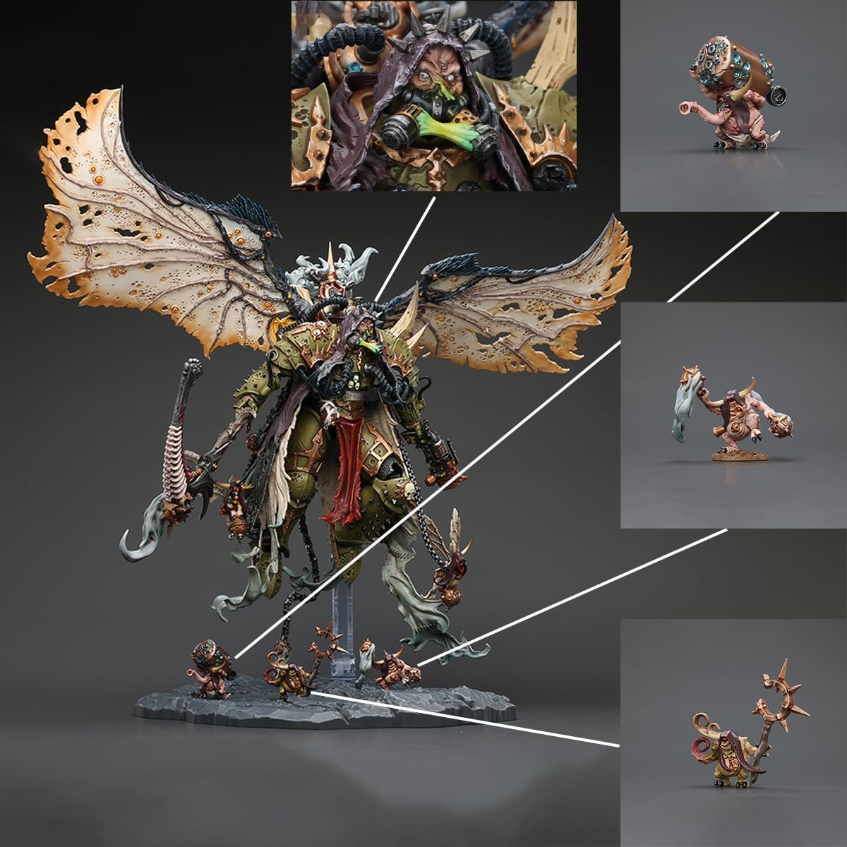 JOYTOY 1/18 Action Figure Warhammer 40K Mortarion,Daemon Primarch of Nurgle - with Ancient Weapons‘The Lantern' and ‘Silence' Collection Model Birthday Gift ! 15+Age 8.35inch JT02564