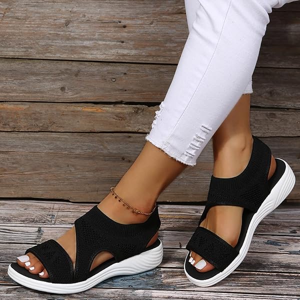 Orthopädische Sandalen Damen Sommer Schuhe Elegant - Bequem Waschbare Slingback Wandern Slides Sandals mit Weiche Fussbett - Outdoor Wassersandalen Casual Strick Plateau Sommerschuhe Frauen - 3