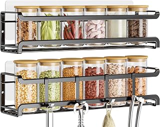 Spice Rack wall mounted 2 Pack, Space-Saving Spice Organizer for Spice Jars and Seasonings,Screw or Adhesive Hanging Spice Rack Organizer for Your Kitchen Cabinet,or Pantry Door