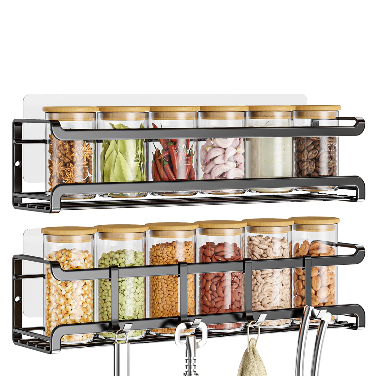 Photo 1 of Bunoxea Spice Rack Wall Mounted 2 Pack Black
