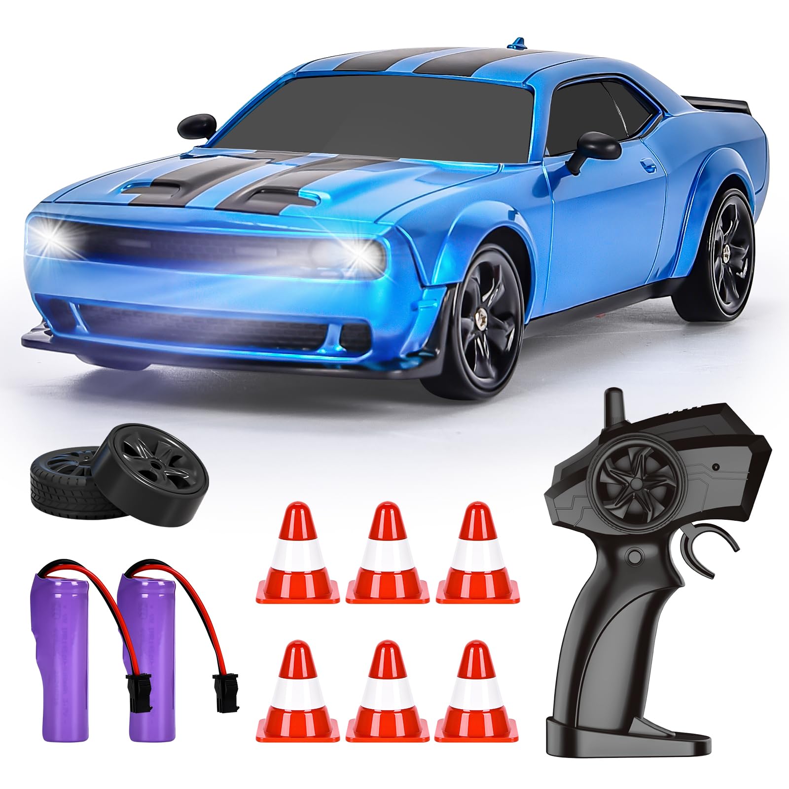 BuzzoXerex RC Drift Car, Mini Macchina Telecomandata Drift, 1/24 4WD Auto Telecomandata con Luce LED, 18km/h, Auto Giocattolo per Adulti e Bambini di Età Superiore agli 6 Anni (Blu)