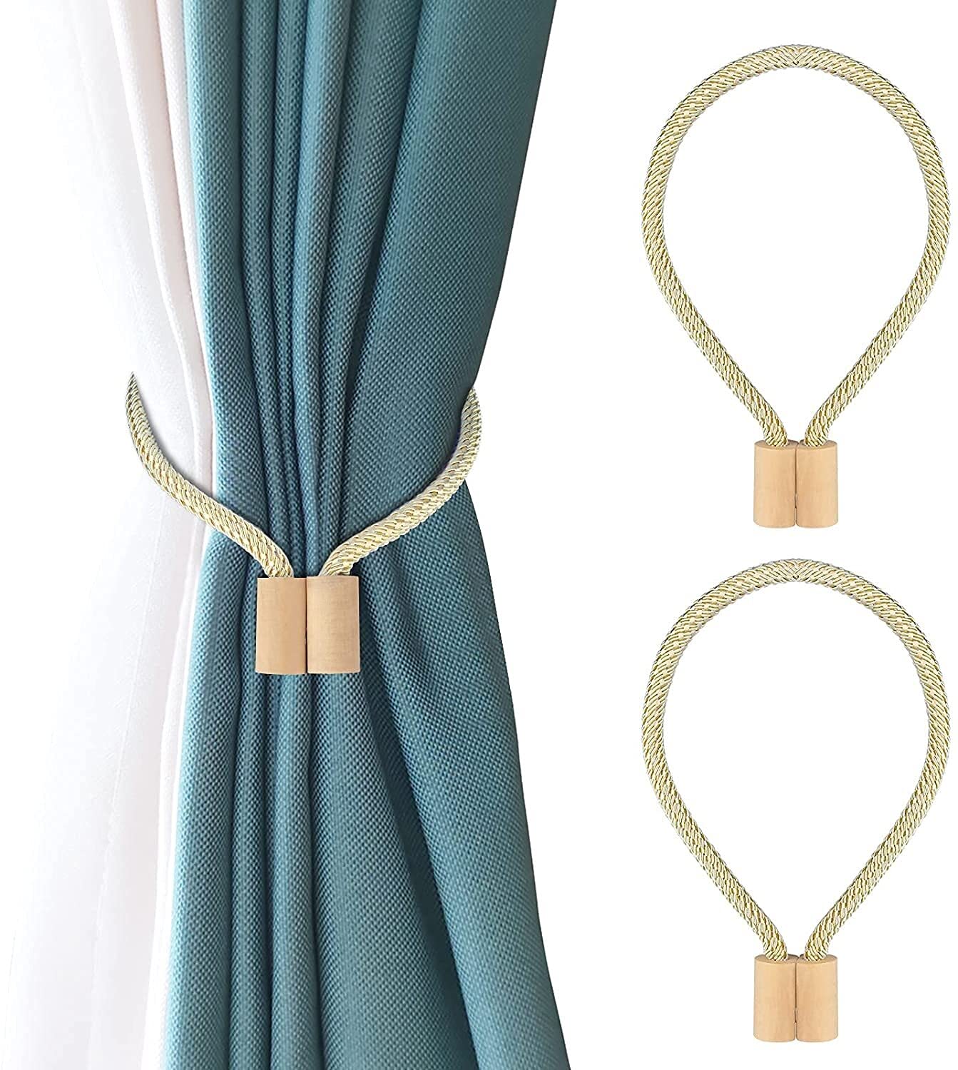 Embrasses de Rideaux magnétiques Pinces à Rideaux Retenues de Corde (Beige) (Couleur : Bleu, Taille : Hexagone) (Cylindre Beige)