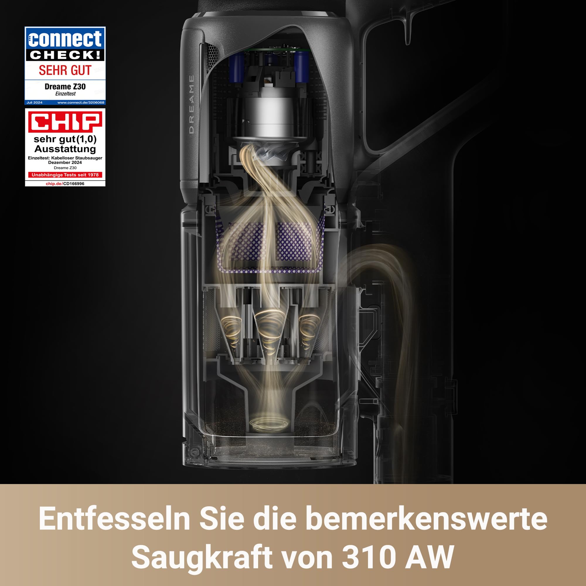 dreame Z30 Kabelloser Bodenstaubsauger, 28,000PA / 310 AW Saugkraft, 90 min Max Reinigungszeit, Dust-Reveal-Technologie, Tierhaar-Entfernungswerkzeug, Multi-Flächen-Saugkraft, Schmutzerkennung