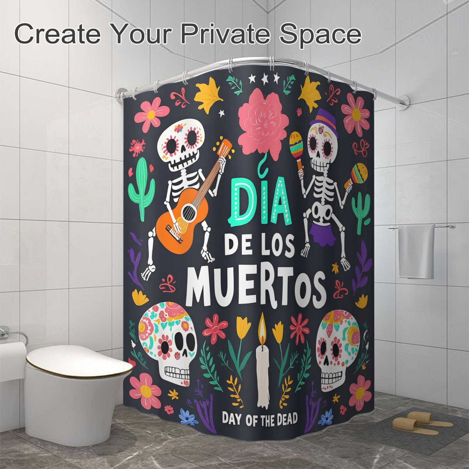 Moslion Skull Flower Shower Curtain 72x72 Inch Halloween Dia De Los Muertos Day of The Dead Bathroom Curtains Set Home Waterproof Polyester Fabric with Hooks