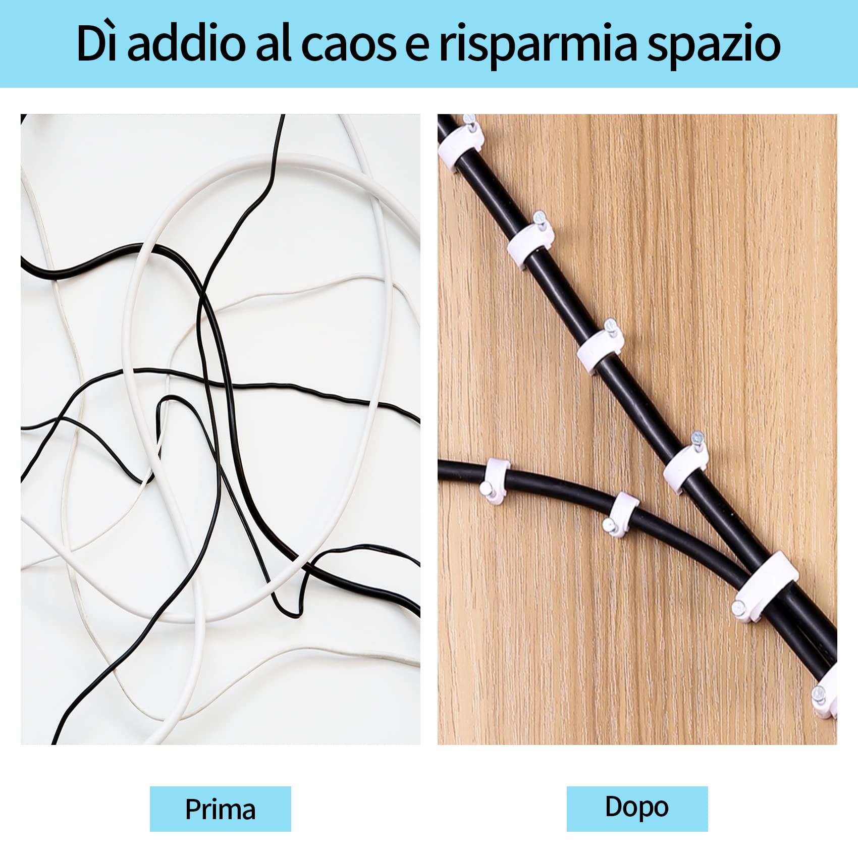 Fermacavi Muro, 400 Pezzi Fermacavo con Chiodo, Bianco Rotondi Graffette Clip per Cavi, Fascetta per cavi Fixpoint, 4 mm 6 mm 8 mm 10 mm
