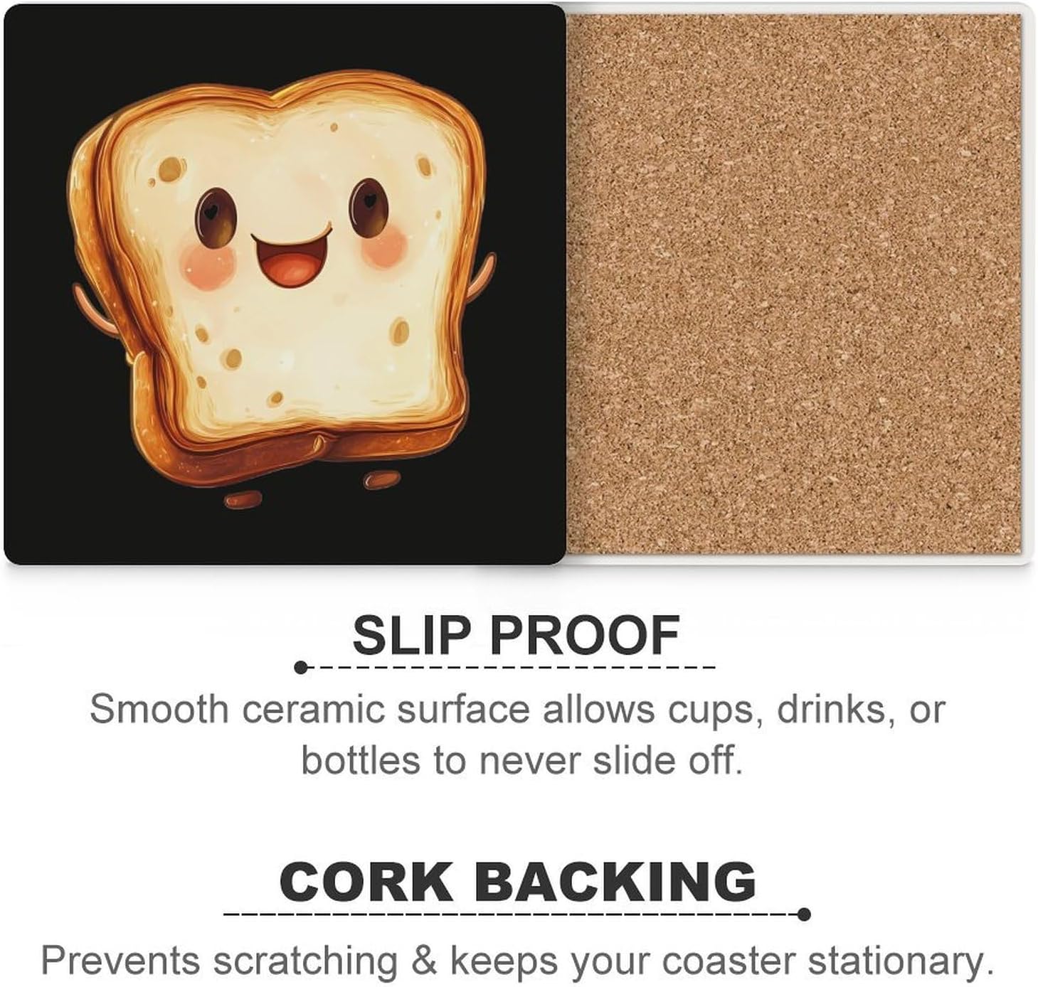 Cute Toast Funny Ceramic Coasters for Drink Absorbent Cup Holders Tabletop Protection