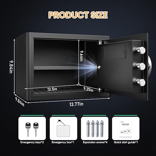 Miniatura 6 de Karbeen Caja de seguridad ignífuga de 0.8 cub, pequeña caja fuerte con teclado digital, función de silencio y sistema de bloqueo antirrobo, caja