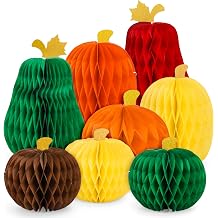 FYSUIMU Fall Pumpkin Honeycomb Centerpieces Autumn Colored Pumpkin Honeycomb Decor 3D Assorted Thanksgiving Table Decoration for Party Home Tabletop Supplies, 8 Pcs