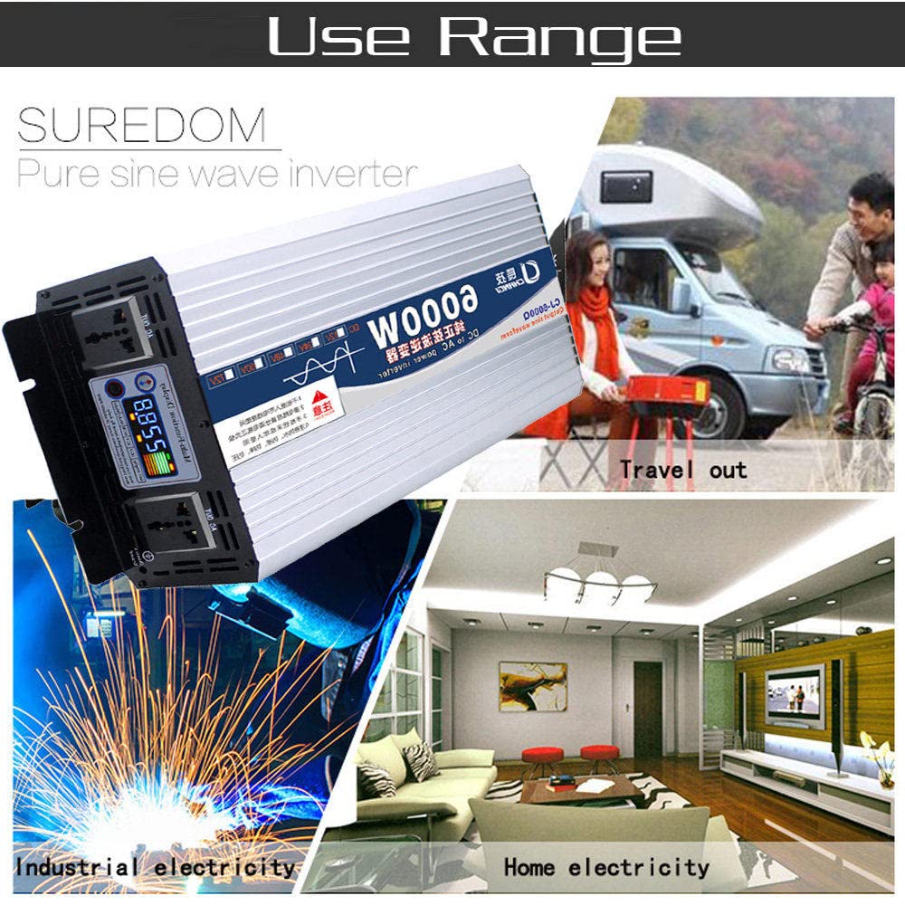 Inverter di Potenza 6000W 8000W 10000W 12000W Inverter Pure Sine Wave Dc 12V 24V 48V 60V 72V A 110V 220V AC Inverter Onda Pura con Prese Ca E Display LCD,8000W-48Vto110V