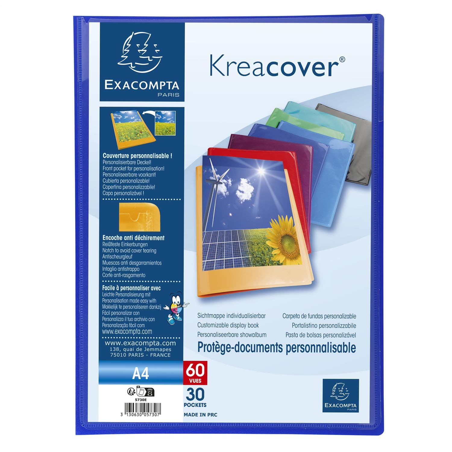 Kreacover Sichtmappe, personalisierbar, blickdicht, 60 Seiten, Polypropylen, verschiedene Farben, 12 Stück (8)