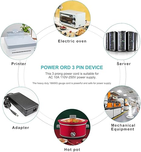 Miniatura 4 de Cable de alimentación de CA universal de 3 clavijas de 13.2 pies para cinta de correr plegable Goplus 2 en 1, cintas de correr Horizon Fitness,