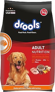 Drools Adult Dry Dog Food 1kg | Turkey and Pumpkin Flavour | Supports Skin Nourishment and Coat Radiance | Promotes Health...