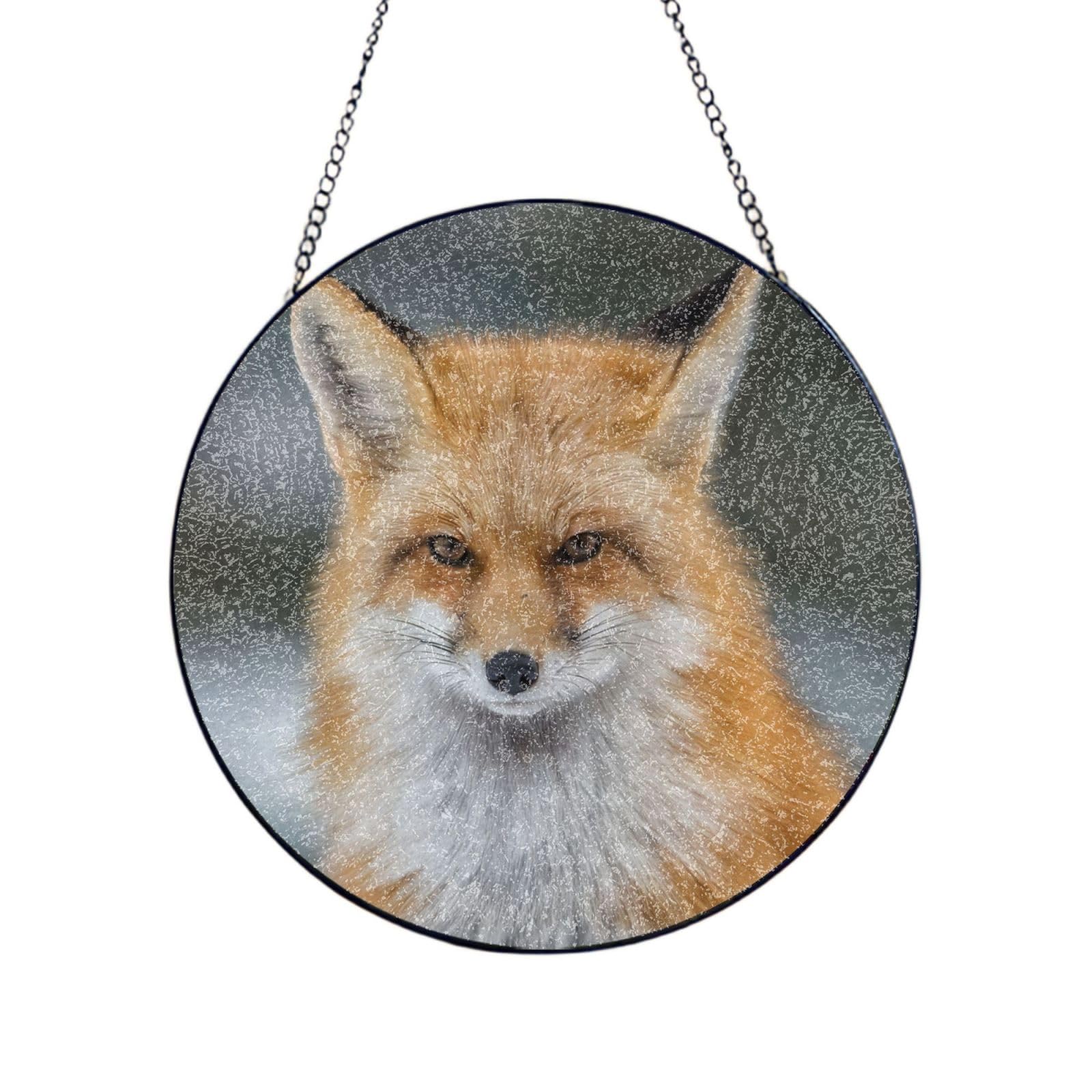 Phayah Fox Print Stained Glass Window Hanging Suncatcher For Door Terrace Garden Home Decor Sun Catcher Birthday Gifts For Lovers Dad Mom 8in（20cm）