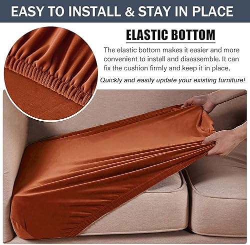 Miniatura 5 de Funda de cojín elástica de terciopelo suave, funda de cojín de felpa de terciopelo suave, fundas de sofá, protector de muebles con parte inferior