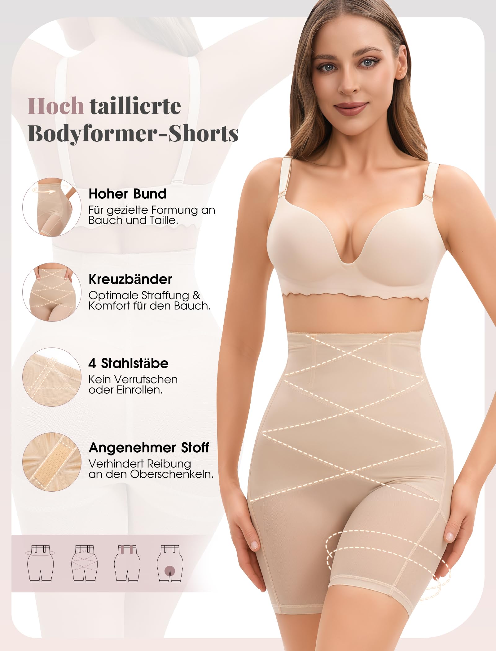 hephboard Bauchweg Unterhose Damen Shapewear Hohe als Perfekte Miederhose Damen Bauchweg Shaping Figurformende Unterwäsche, Body Shaper Miederpant ShapingShorts