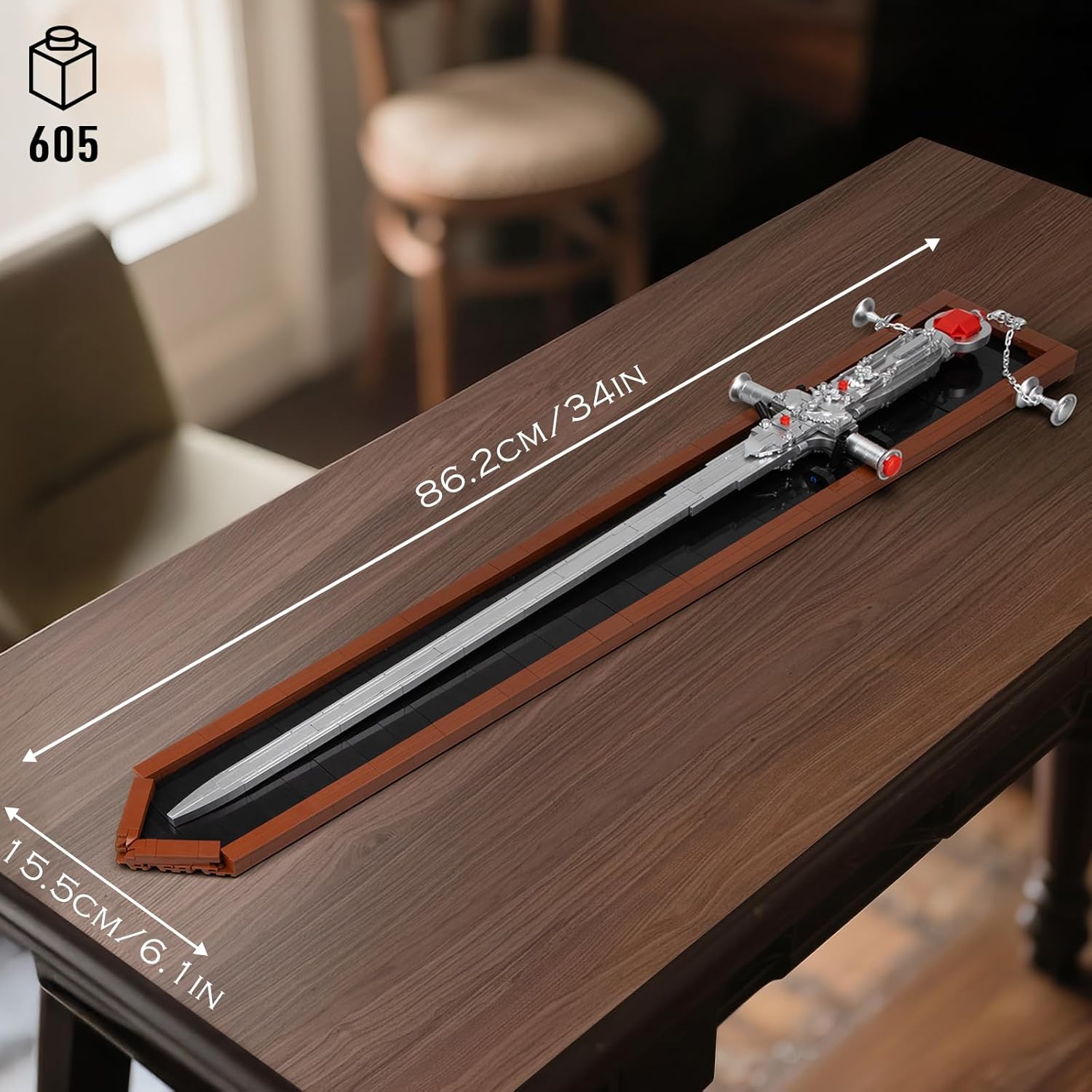 HIGH GODO Goblins Sword Building Block Set, 37.4" Magic Holy Sword with White Ruby Handle Model Kit, Cosplay Anime Katana Set for Adults Teens Fans 14+ (605 PCS)