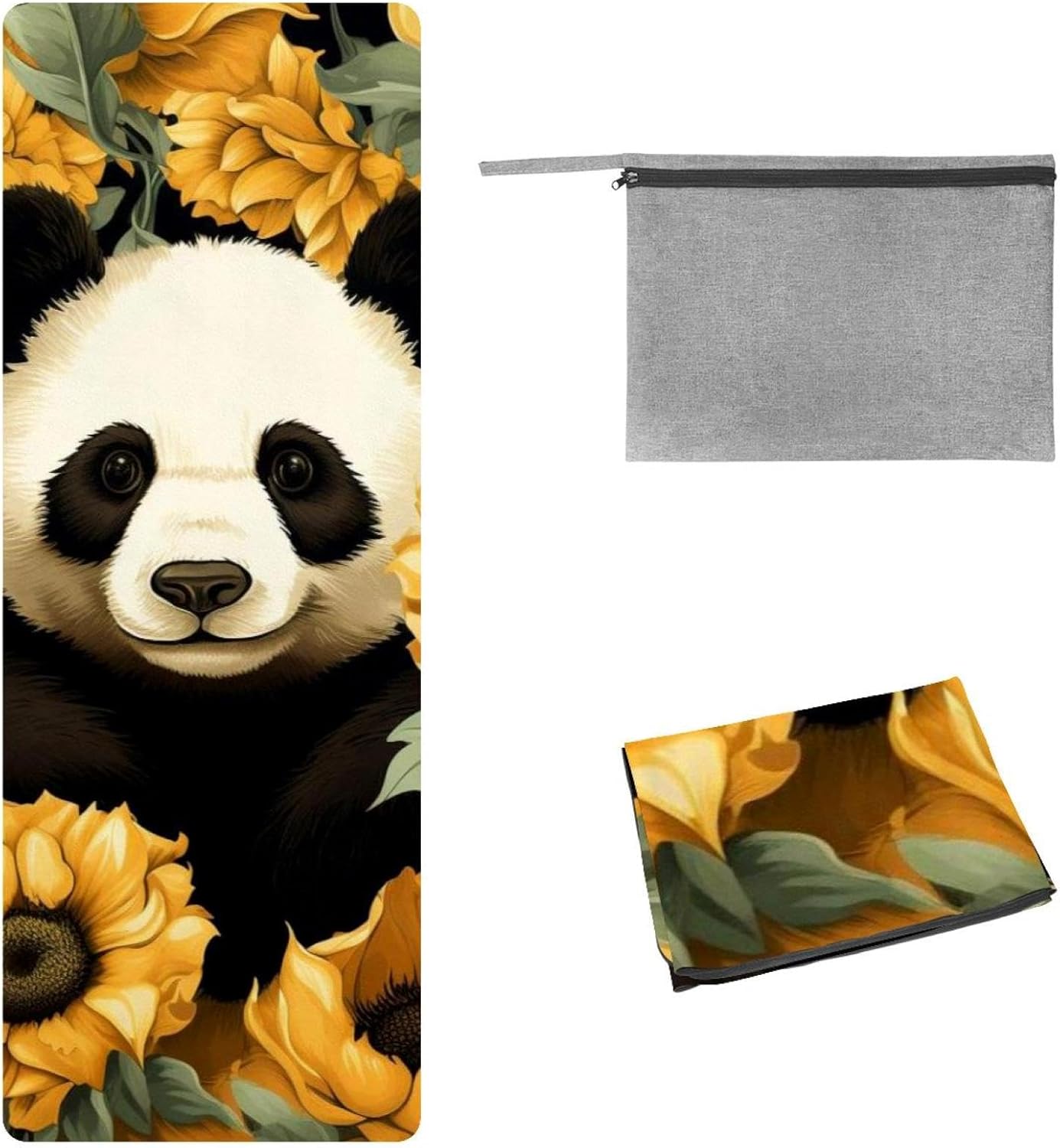 Yoga Towel, Sunflower Panda Pattern Non Slip Sweat Absorbent Hot Yoga Mat Towel for Hot Yoga, Pilates and Fitness - 72.8" x 26.8"