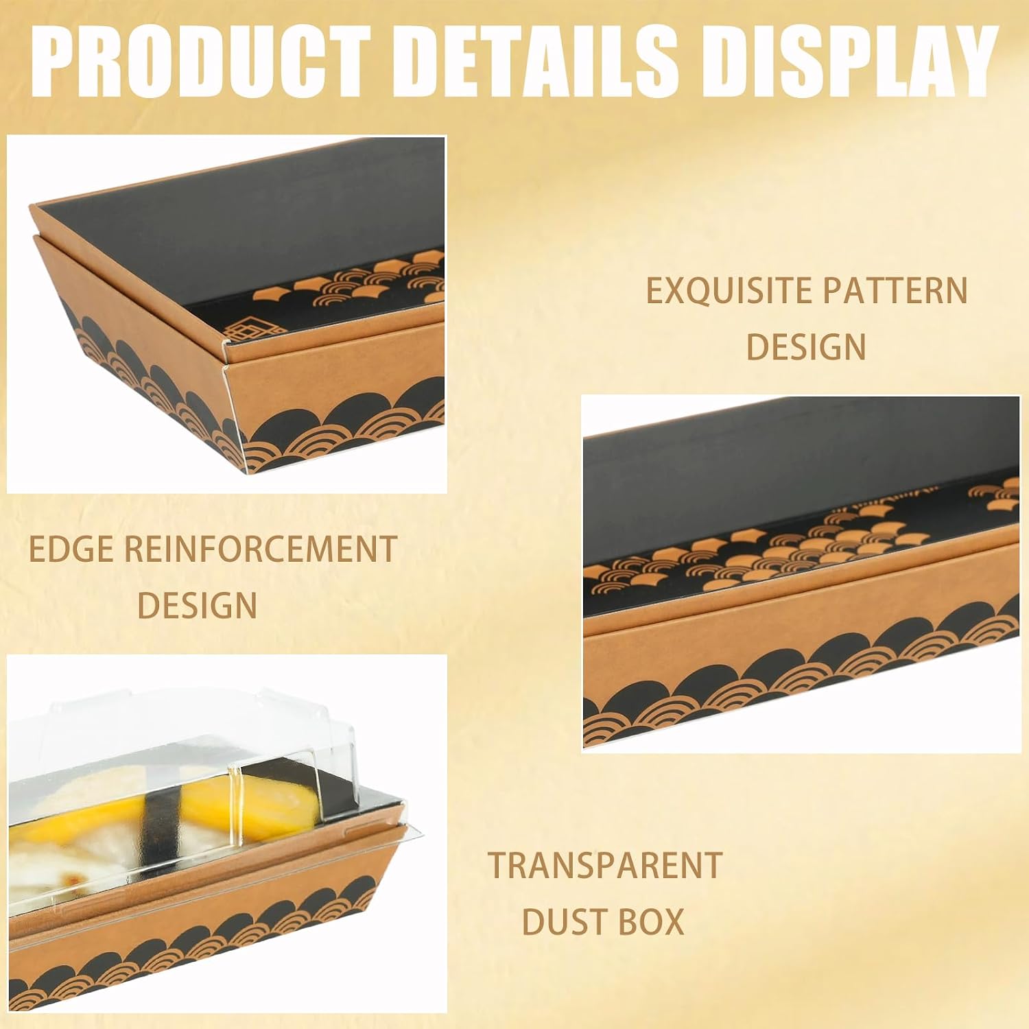 50 Pack Sushi Containers with Lid, 8.5 x 3.5x1.7 Inch Sushi Boxes To Go, Disposable Take Out Boxes Paper To Go Containers for Charcuterie, Cookies, Desserts, Pastries (Small)