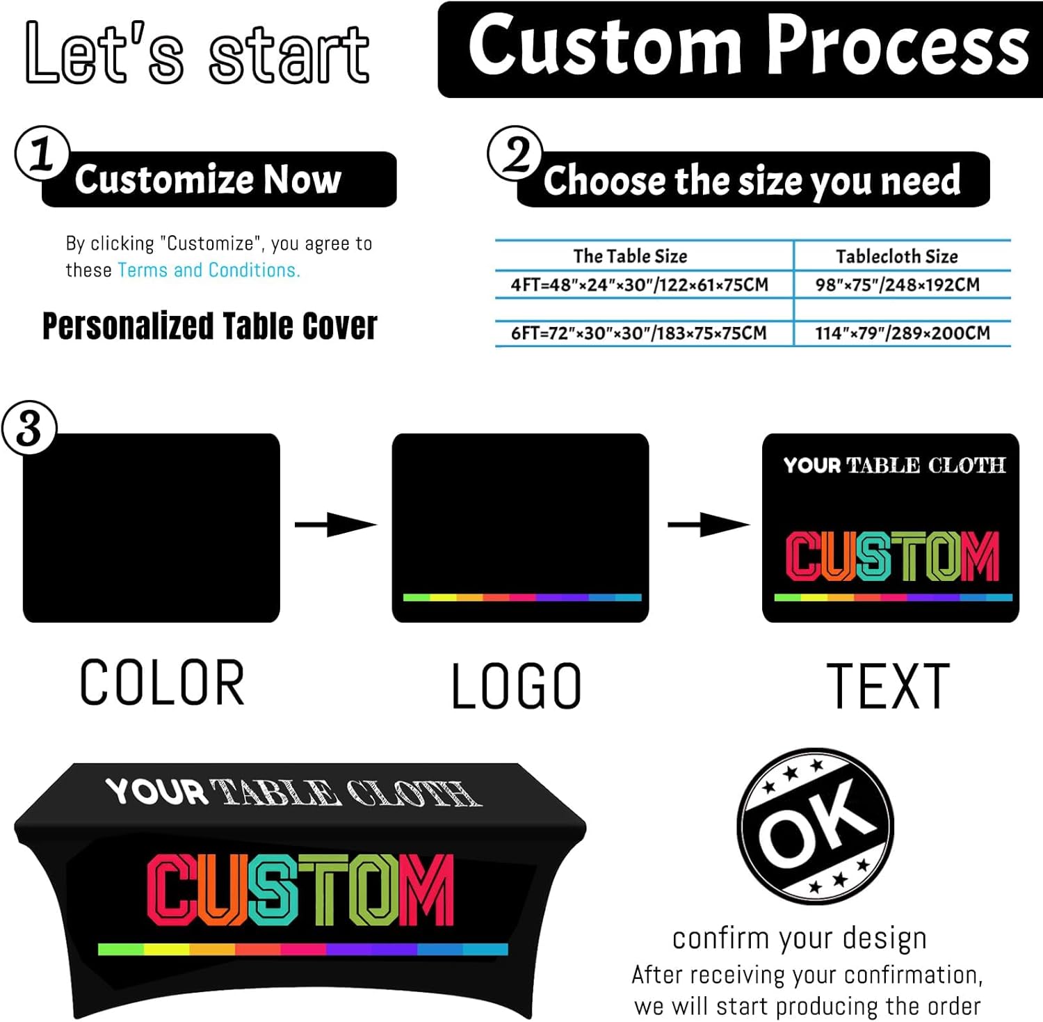 Custom Table Cloth with Business Logo, Personalized Logo Table Cloth for Business, Custom Tablecloth Your Logo Table Banner Sign for Business, Events, Weddings, Birthdays (6FT)