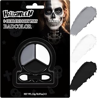 Black White Grey Face Body Paint with Applicator, Oil Based Face Painting Kit for Halloween Skeleton, Skull, Gothic Makeup, Costume Parties, Dress Up, Cosplay, Stage & Special FX Makeup - Travel Size