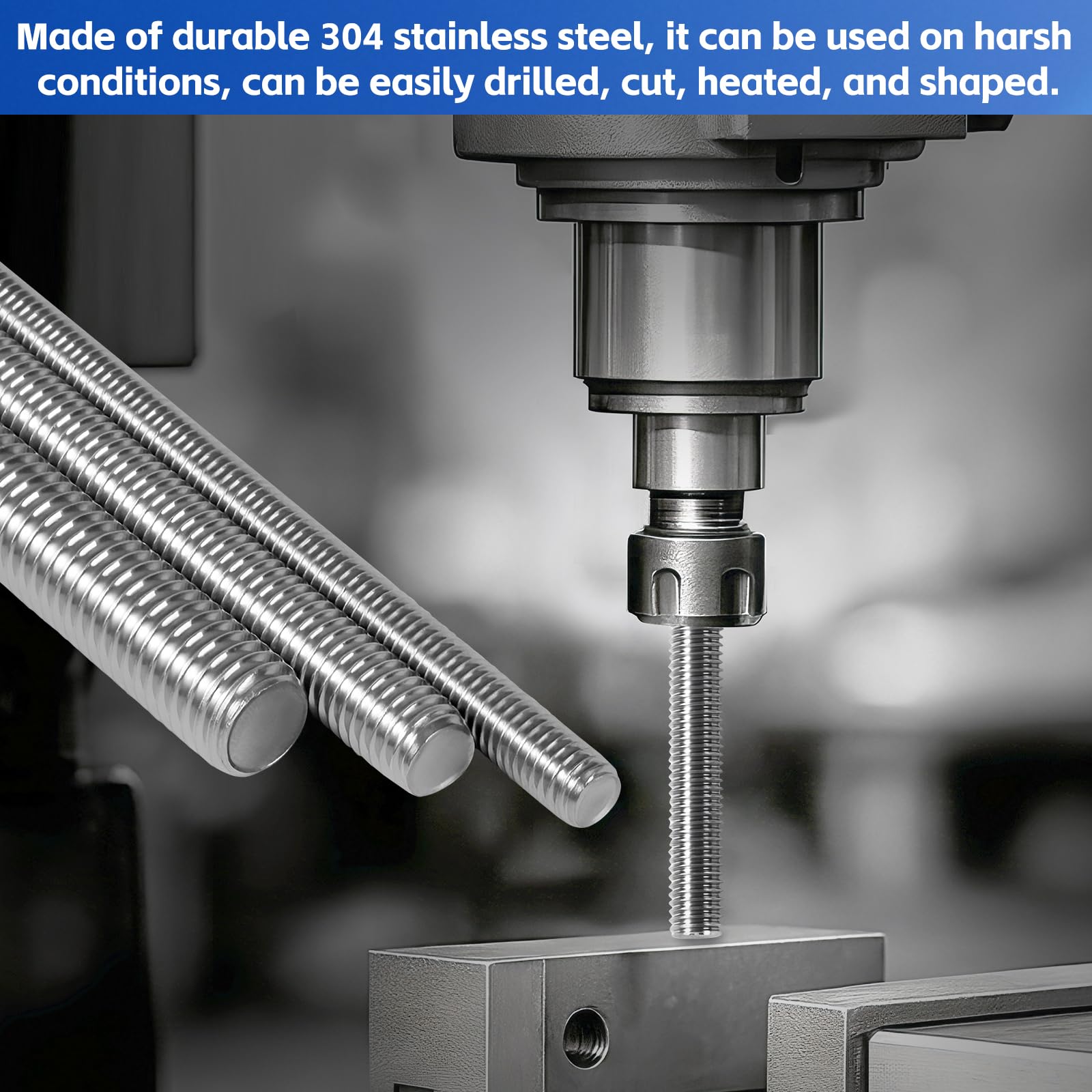 6 Tiges Filetées En Acier Inoxydable M10 X 100 Mm – Avec Écrous Et Rondelles, Pour Bricolage, Meubles, Industrie