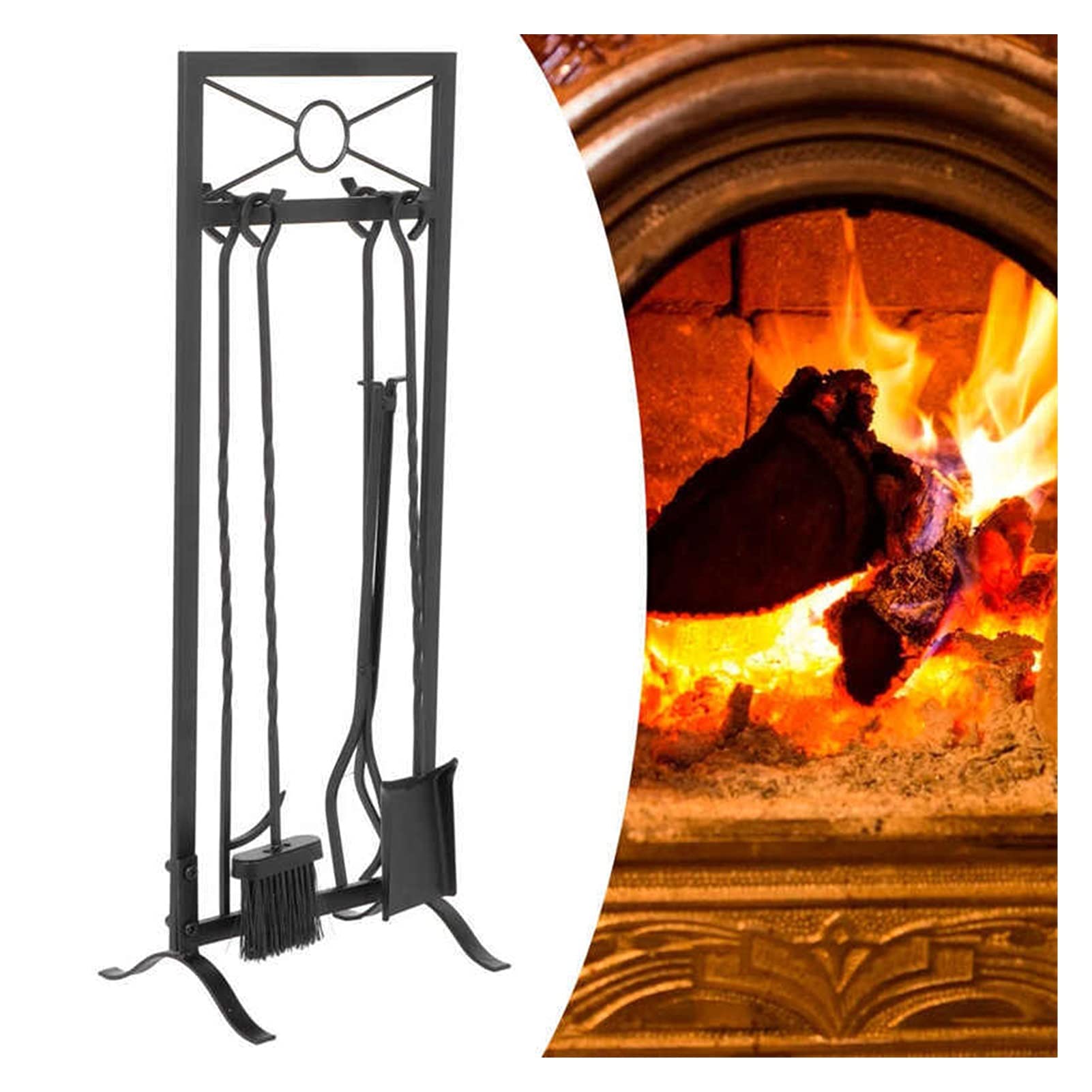 Chimenea Herramientas Juego de Herramientas de Chimenea Kit de Herramientas con Pincel Base Pinzas Pinzas Poker Hearth Accesorios Chimenea Accesorios