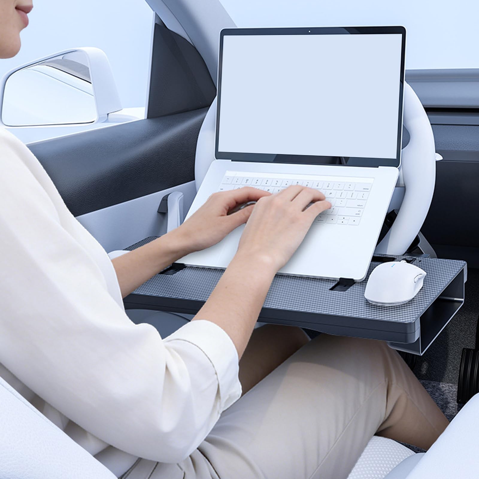 Vassoio da lavoro per auto, pieghevole, in ABS, con superficie di 48 x 26 cm, per laptop e oggetti quotidiani, portatile, in ABS