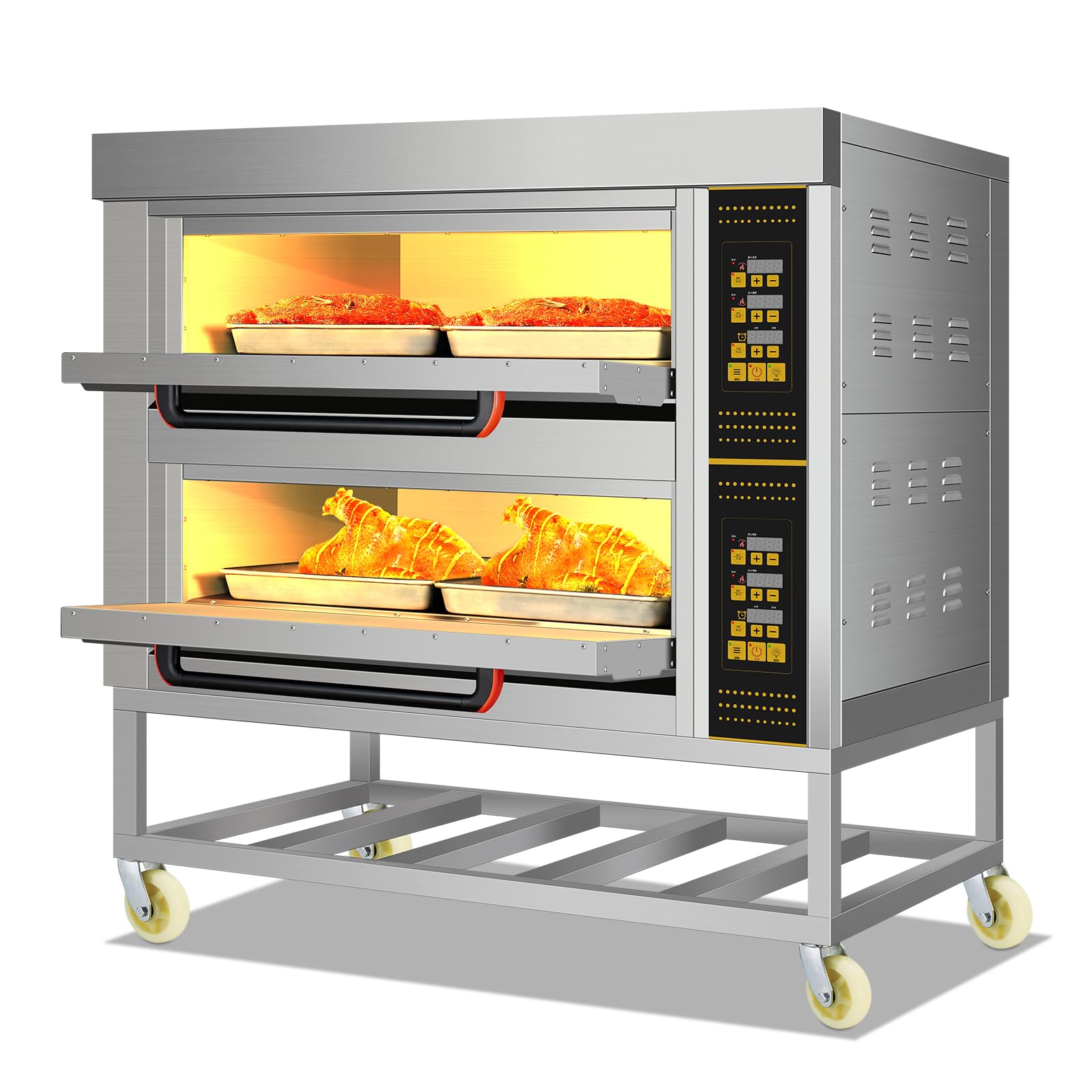 Forno per Pizza Elettrico Commerciale, Doppio Strato, 380V 13.2KW Carrello Forno con Griglia Mobile in Acciaio Inossidabile con Ripiano, Pizzaiolo per Interni Multiuso per Ristorante